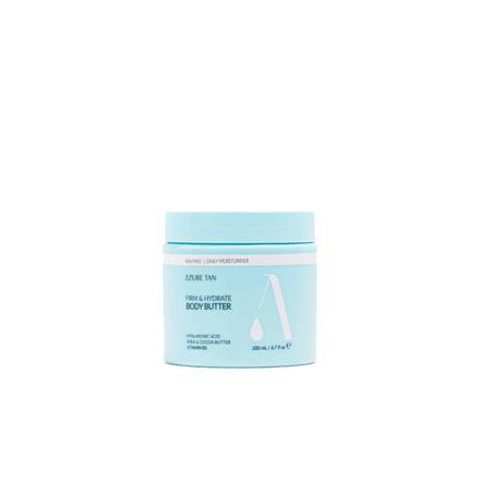 Azure Tan Firm & Hydrate Body Butter pot – Rijke verstevigende bodycrème met Hyaluronzuur en Shea Butter voor tan onderhoud.