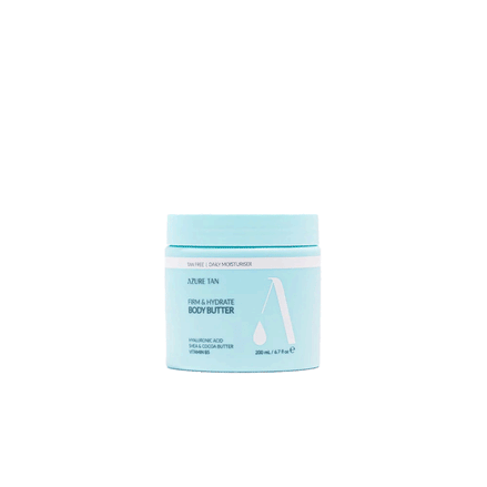 Azure Tan Firm & Hydrate Body Butter pot – Rijke verstevigende bodycrème met Hyaluronzuur en Shea Butter voor tan onderhoud.