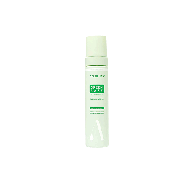 Azure Tan Green Base Self Tanning Mousse – Kleurcorrigerende zelfbruiner voor een egale, goudbruine teint.