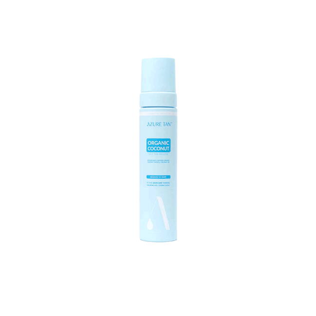 Azure Tan Organic Coconut Self Tan Mousse – Hydraterende zelfbruiner met kokoswater en vitaminen voor een stralende, goudbruine huid.