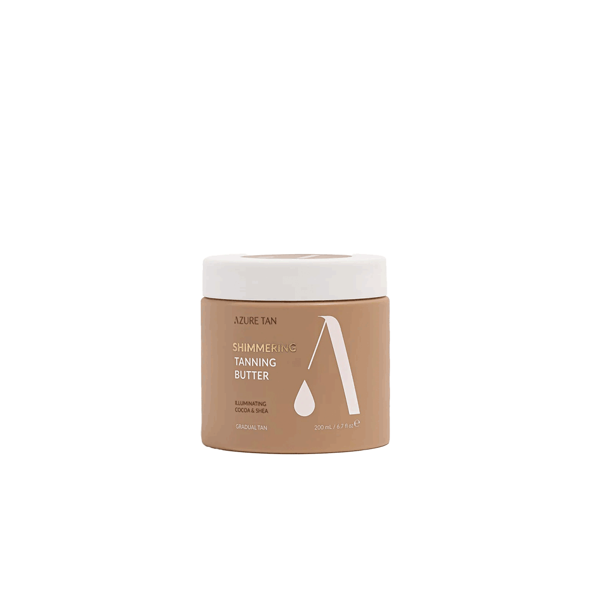 Azure Tan Shimmering Tanning Butter pot – Hydraterende gradual tan met subtiele glitter en goudbruine glans.
