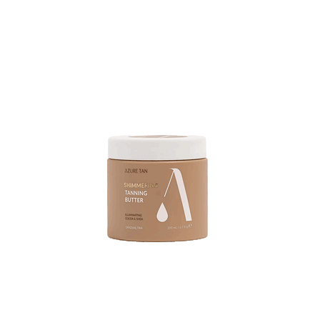 Azure Tan Shimmering Tanning Butter pot – Hydraterende gradual tan met subtiele glitter en goudbruine glans.